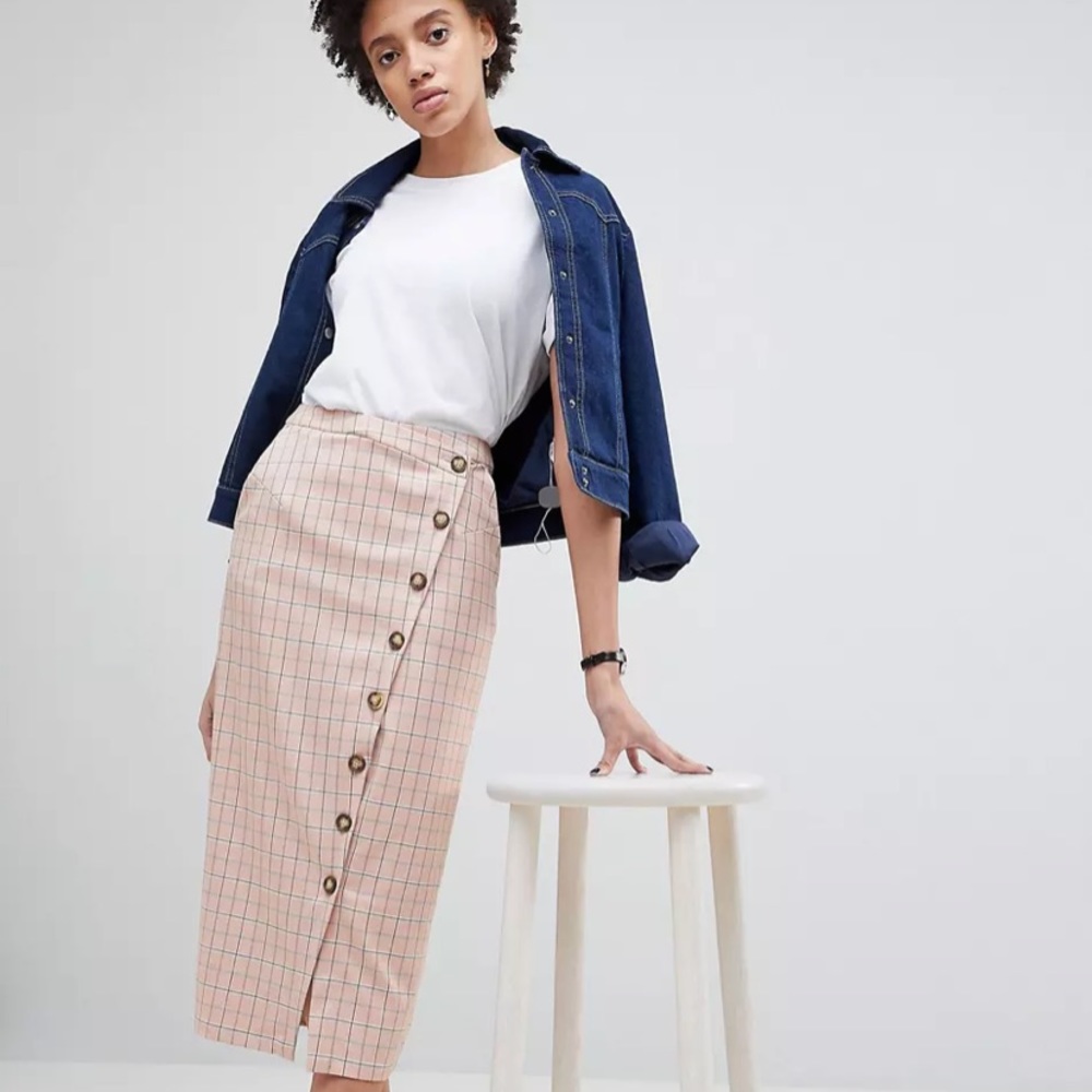 ASOS button down plaid skirt